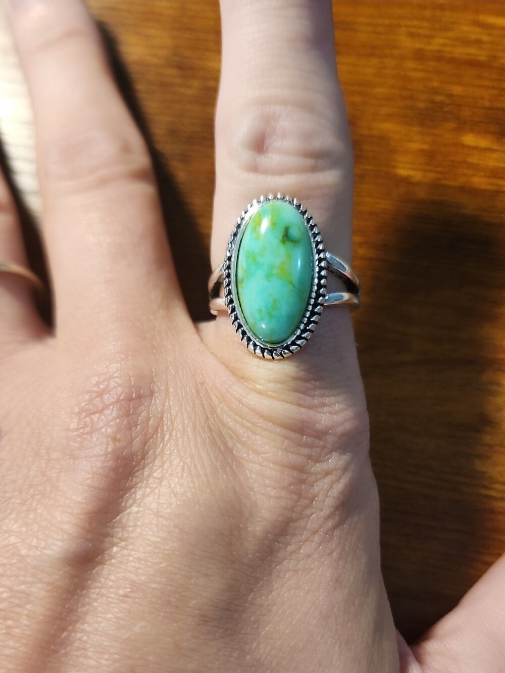 1pc Vintage Sterling Silver Oval Printed Faux Turquoise/Green Stone Ring